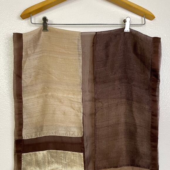 Anichini by Diviya Silk Scarf Brown Cream Sheen Rectangle Sheer Panels 19x77in - Picture 5 of 10